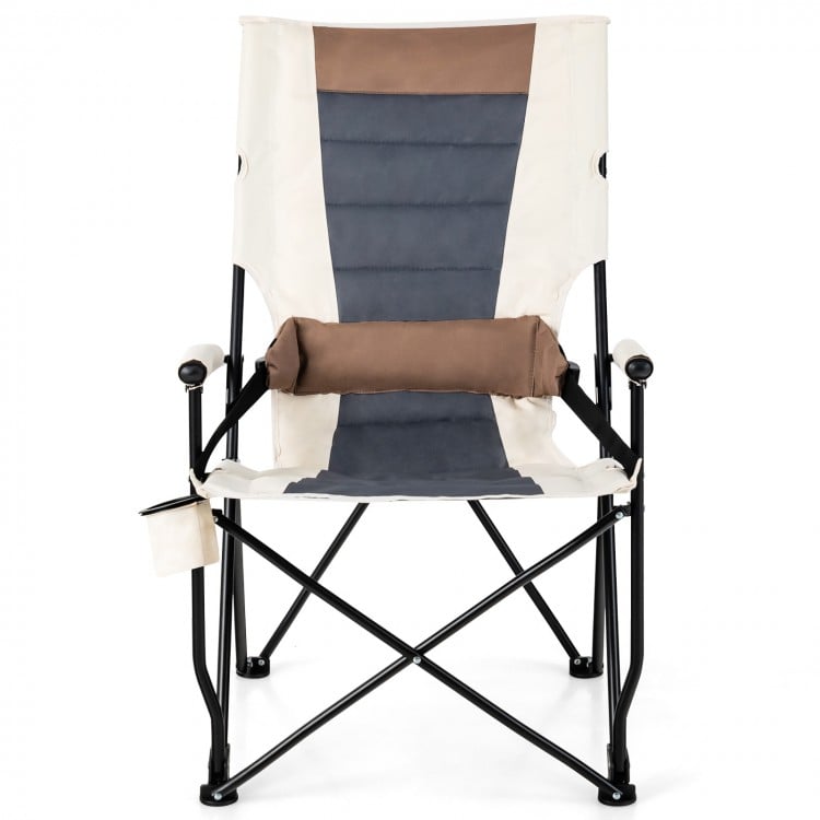 Folding Camping Chair with Cup Holder Armrest and Lumbar Pillow