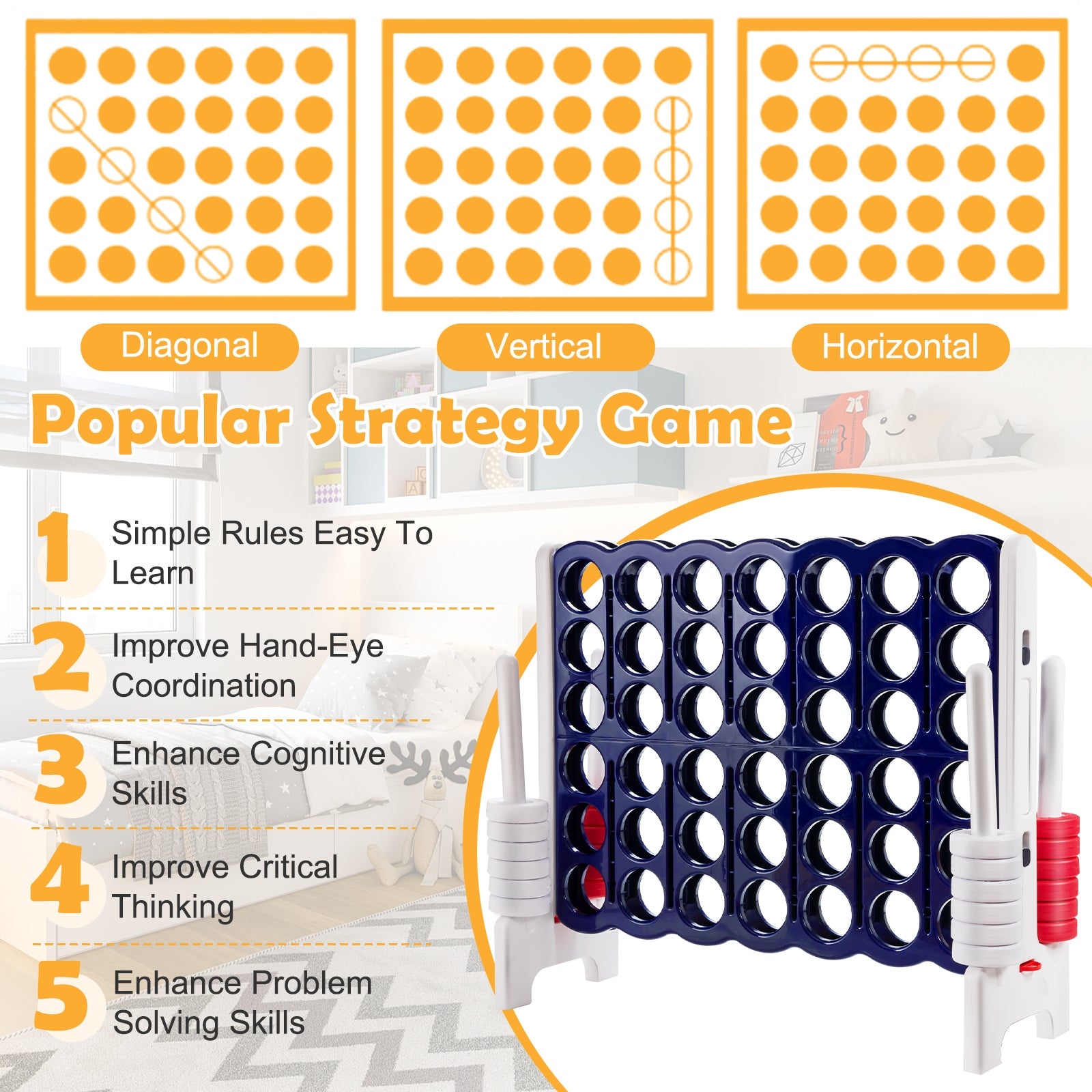 Jumbo 4-to-Score 4 in A Row Giant Game Set-White