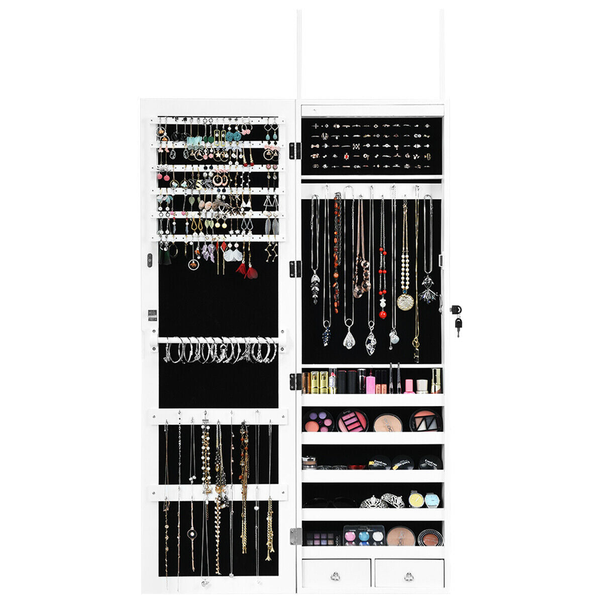 Lockable Armoire Jewelry Cabinet with LED Lights