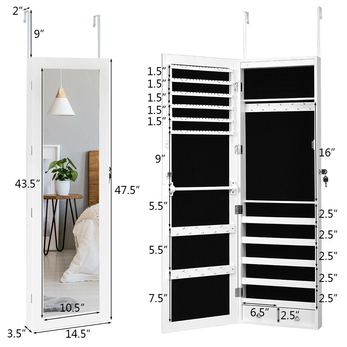 Lockable Armoire Jewelry Cabinet with LED Lights