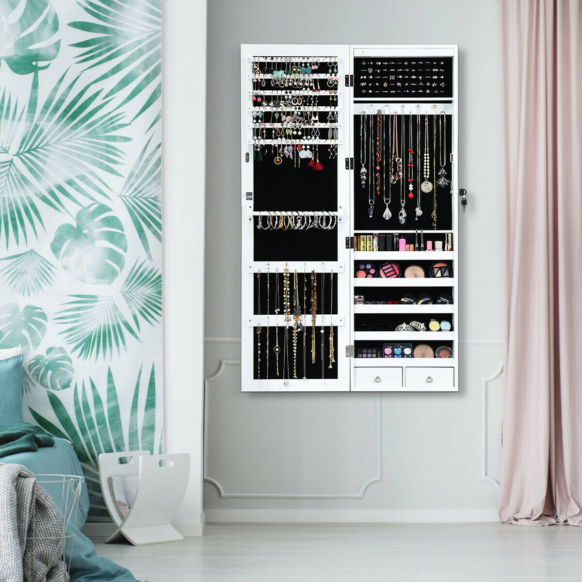 Lockable Armoire Jewelry Cabinet with LED Lights