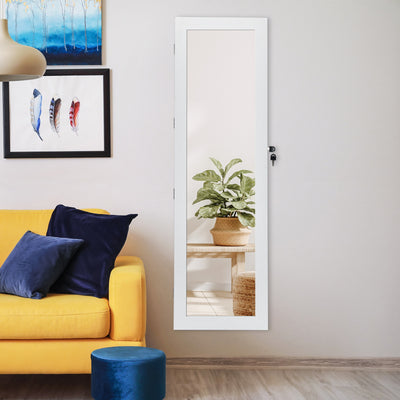 Door Mounted Lockable Mirrored Jewelry Cabinet with LED Lights 