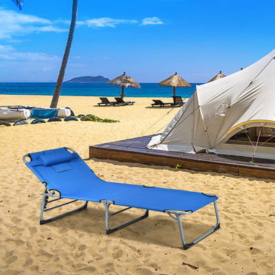 Folding Chaise Lounge Chair with Face Hole for Beach-BlueÂ 