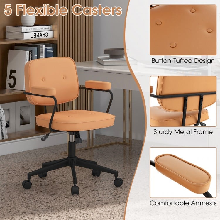 PU Leather Office Chair with Rocking Backrest and Ergonomic Armrest-Orange