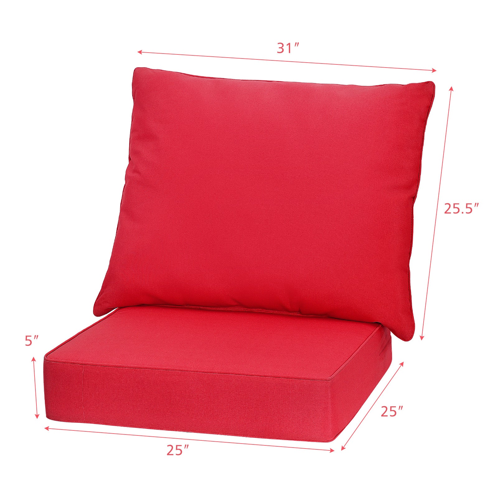 Deep Seat Chair Cushion Pads Set with Rope Belts for Indoor and Outdoor-Red 