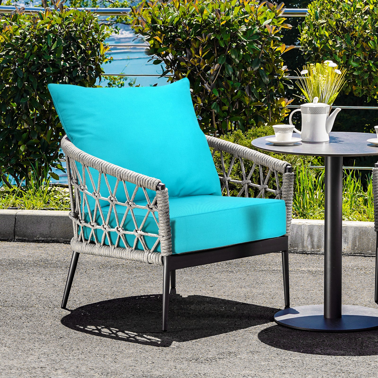 Deep Seat Chair Cushion Pads Set with Rope Belts for Indoor and Outdoor-Turquoise 