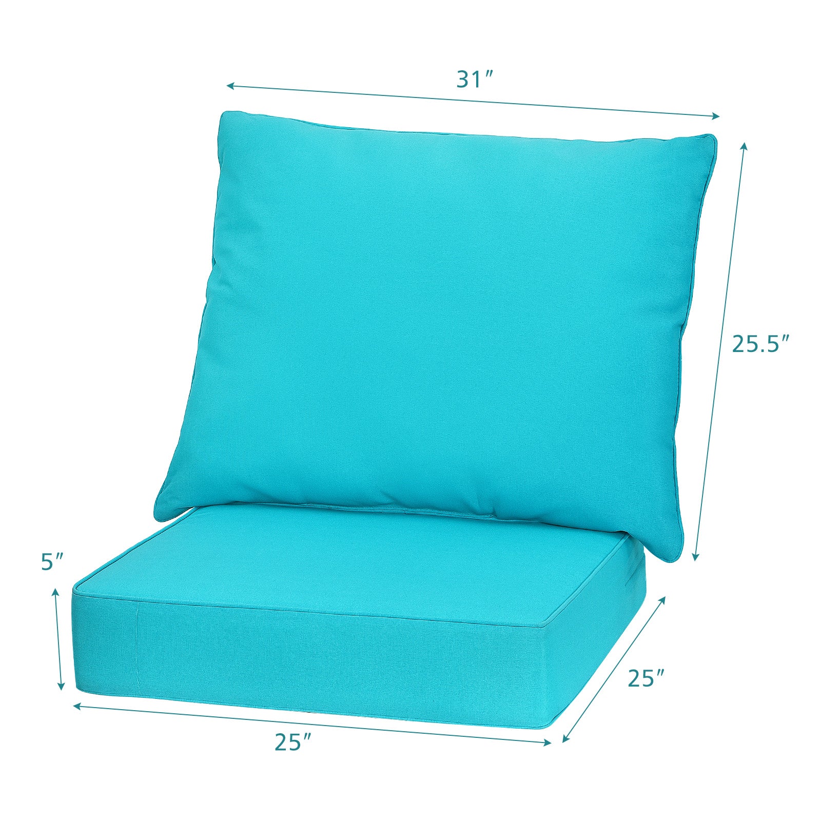 Deep Seat Chair Cushion Pads Set with Rope Belts for Indoor and Outdoor-Turquoise 