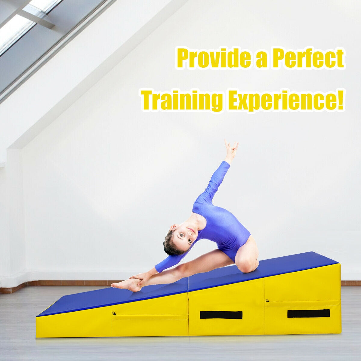 Folding Incline Mat Slope Cheese Gymnastics Gym Exercise-Yellow