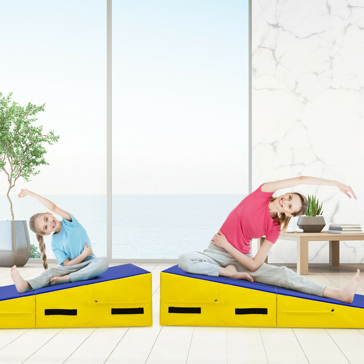 Folding Incline Mat Slope Cheese Gymnastics Gym Exercise-Yellow