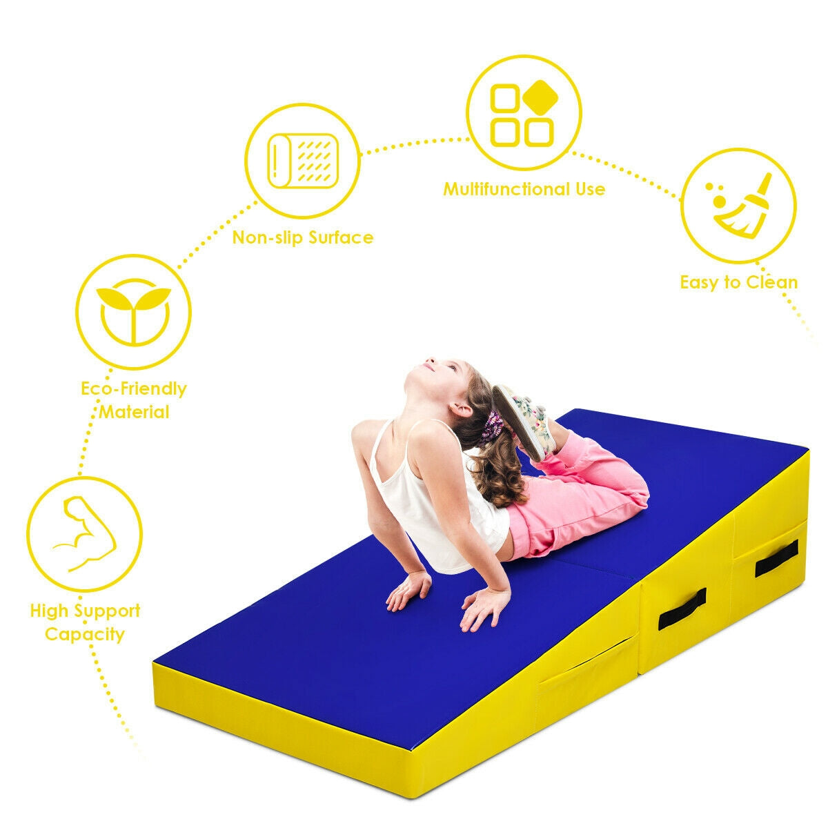 Folding Incline Mat Slope Cheese Gymnastics Gym Exercise-Yellow