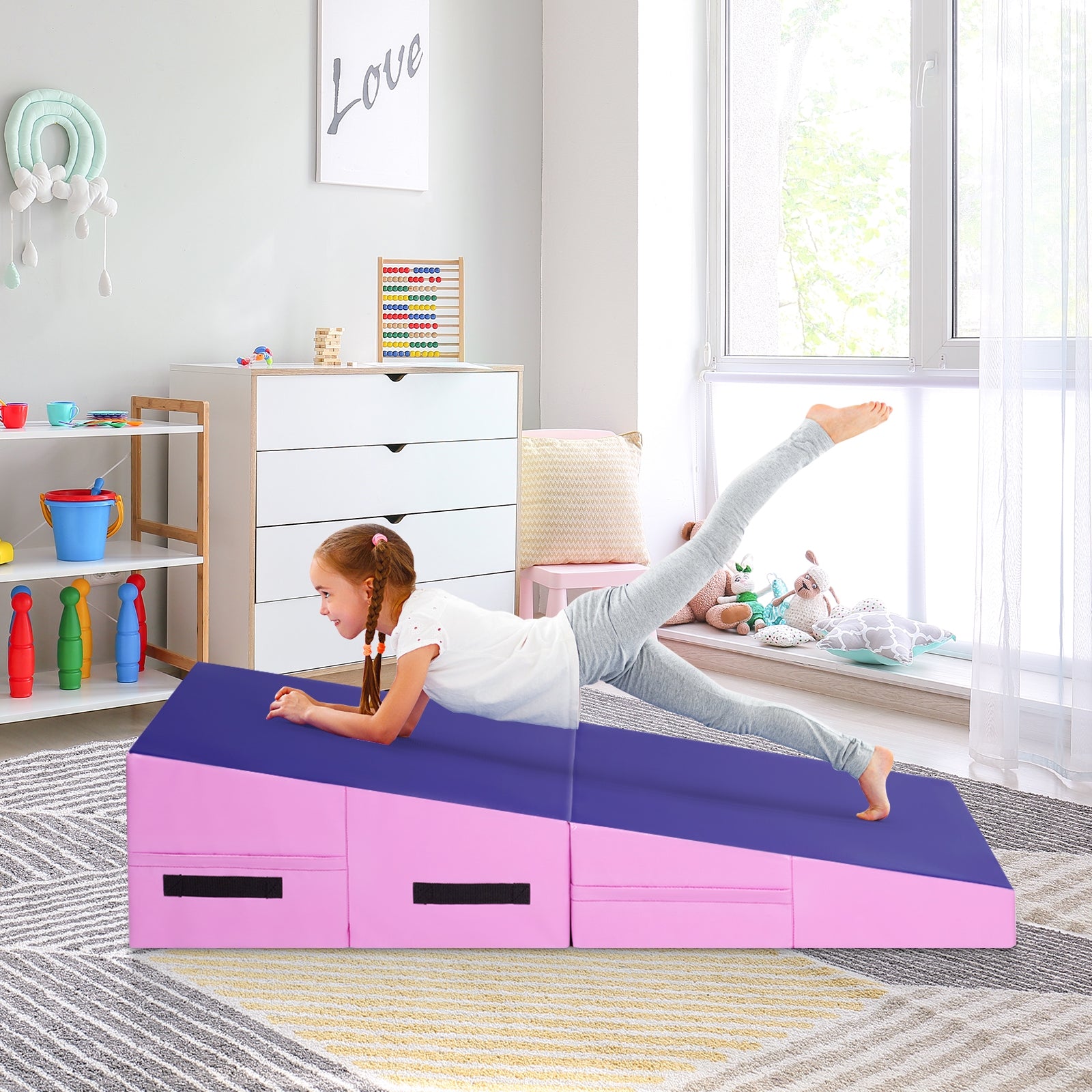 Folding Incline Tumbling Wedge Gymnastics Exercise Mat-Purple