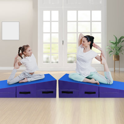 Folding Incline Tumbling Wedge Gymnastics Exercise Mat-BlueÂ 