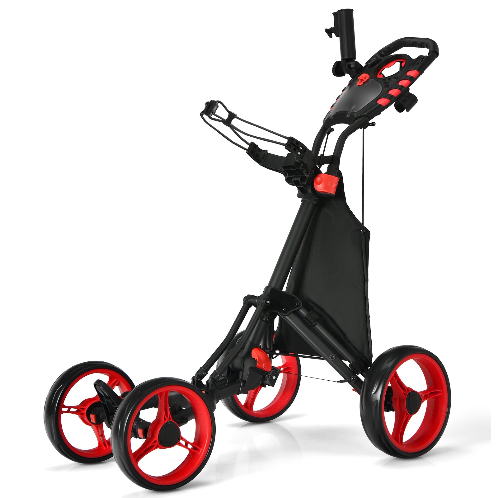 Lightweight Foldable Collapsible 4 Wheels Golf Push Cart-Red