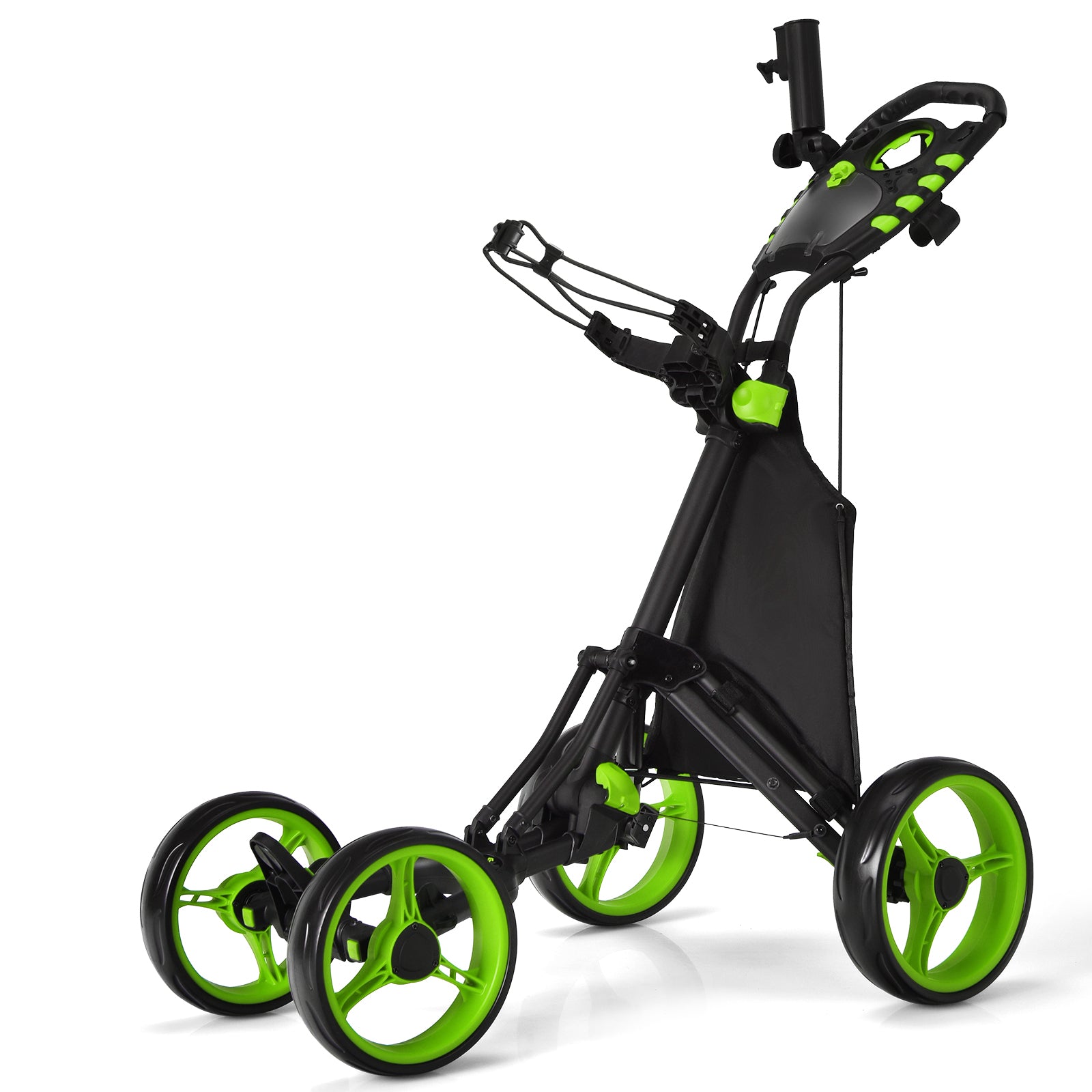 Lightweight Foldable Collapsible 4 Wheels Golf Push Cart-Green