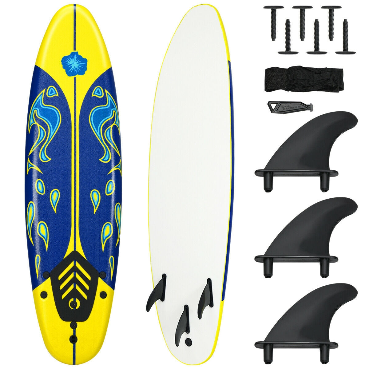 6 Feet Surfboard with 3 Detachable Fins-YellowÂ 