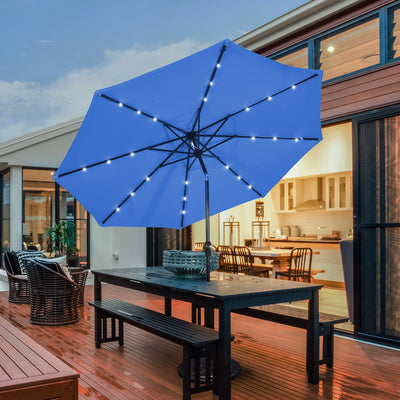 10' Solar LED Lighted Patio Market Umbrella Shade Tilt Adjustment Crank-BlueÂ 