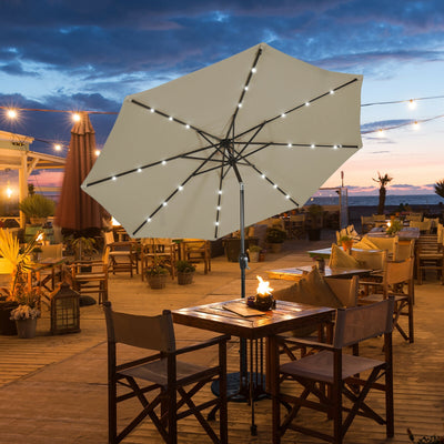 10' Solar LED Lighted Patio Market Umbrella Shade Tilt Adjustment Crank-Tan 