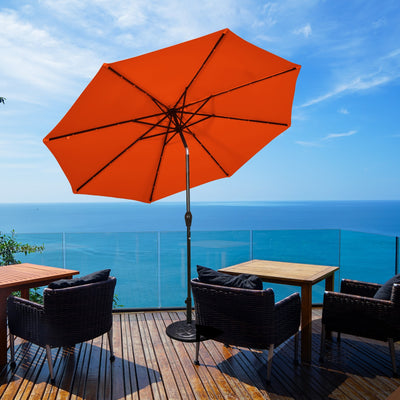 10' Solar LED Lighted Patio Market Umbrella Shade Tilt Adjustment Crank-Orange 