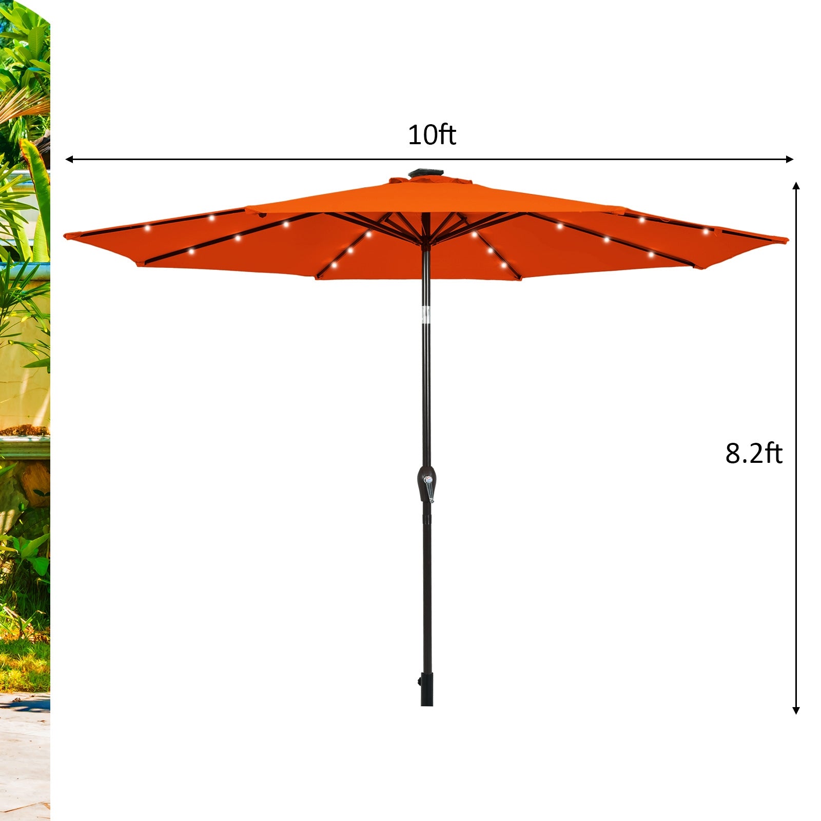 10' Solar LED Lighted Patio Market Umbrella Shade Tilt Adjustment Crank-Orange