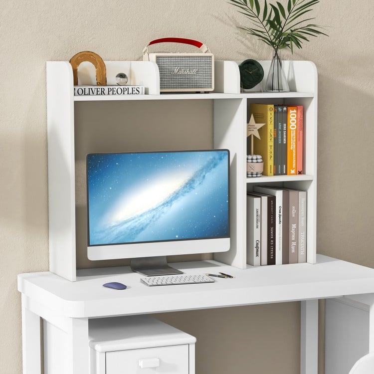 3-Tier Multipurpose Desk Bookshelf with 4 Shelves-Beige