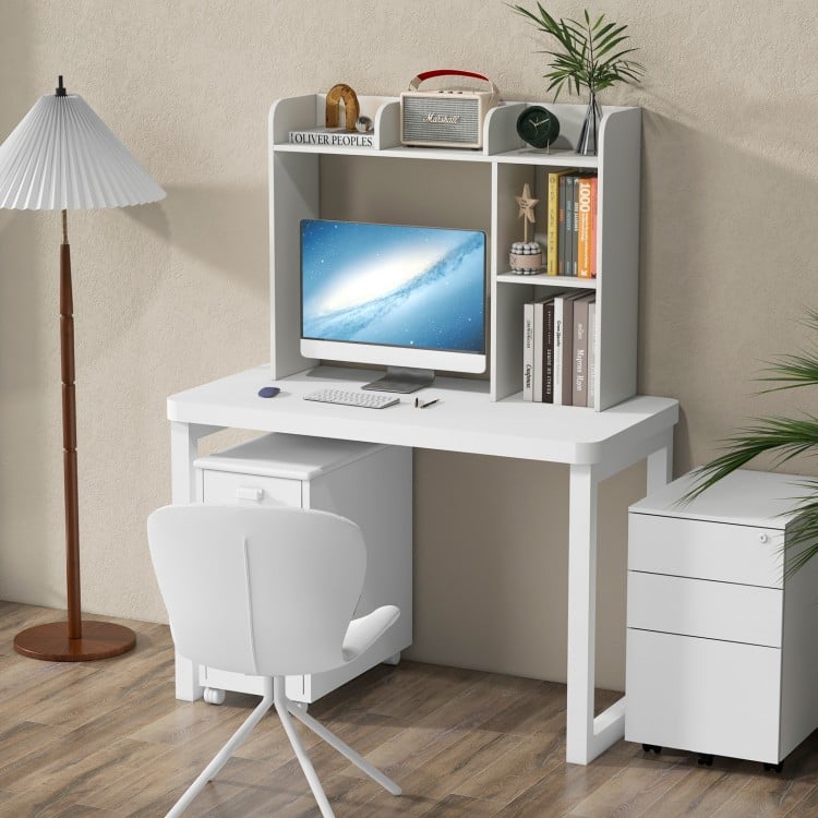 3-Tier Multipurpose Desk Bookshelf with 4 Shelves-Beige