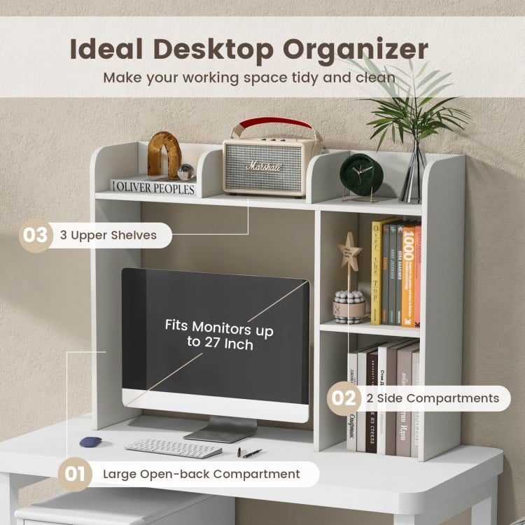 3-Tier Multipurpose Desk Bookshelf with 4 Shelves-Beige