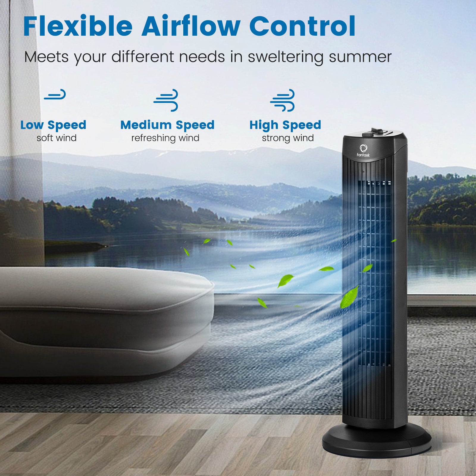 Fantask 35W 28 Inch Quiet Bladeless Oscillating Tower Fan-BlackÂ 