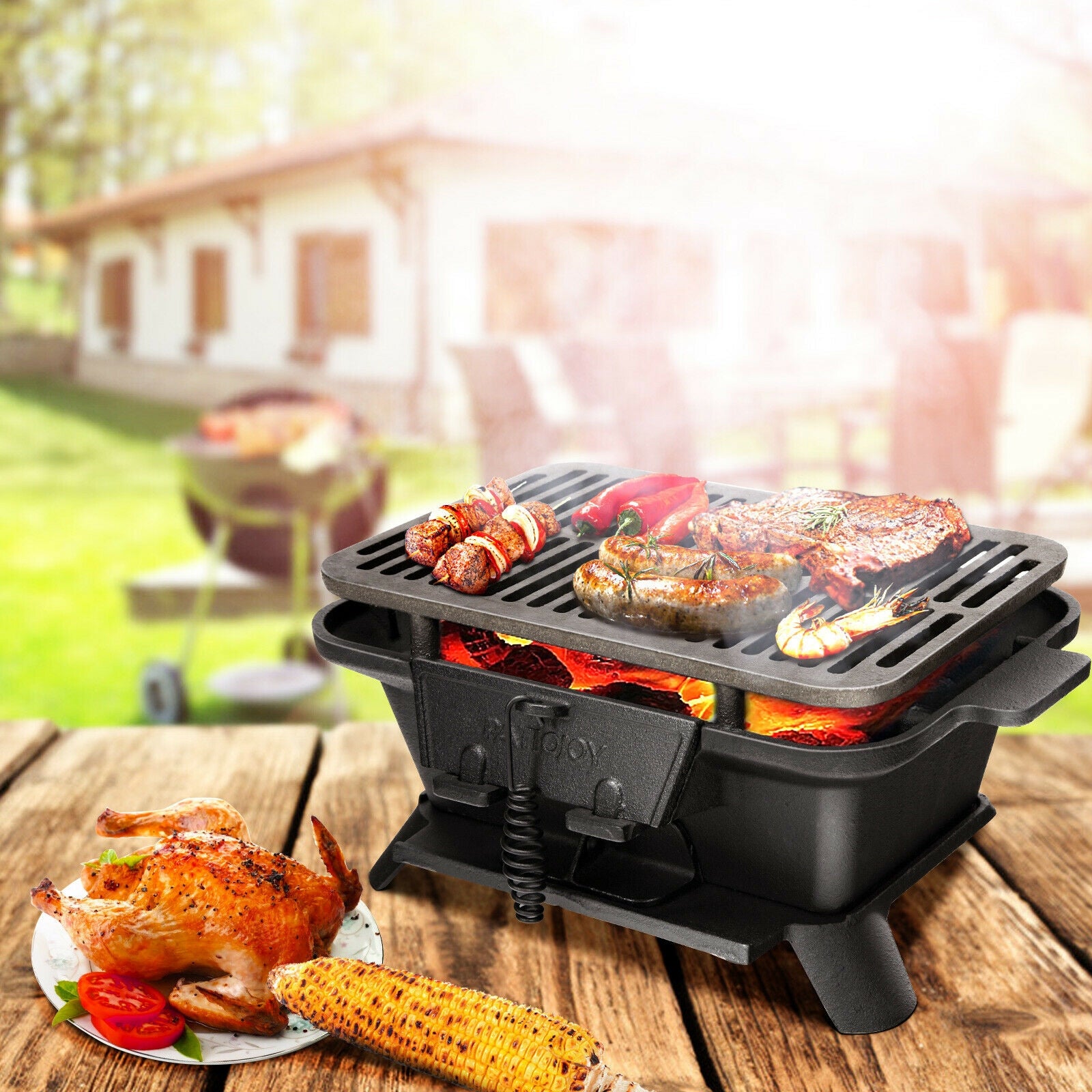 Heavy Duty Cast Iron Tabletop BBQ Grill Stove for Camping Picnic