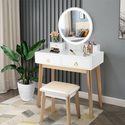 Set 3 Makeup Vanity Table Color Lighting Jewelry Divider Dressing Table-WhiteÂ 