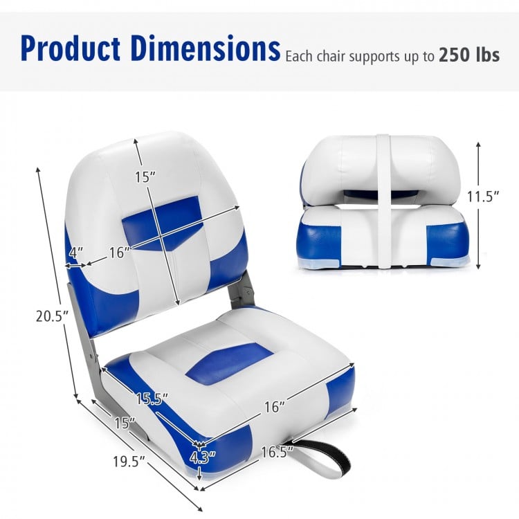 Set of 2 Folding Low Back Fishing Boat Seats with Stainless Steel Screws
