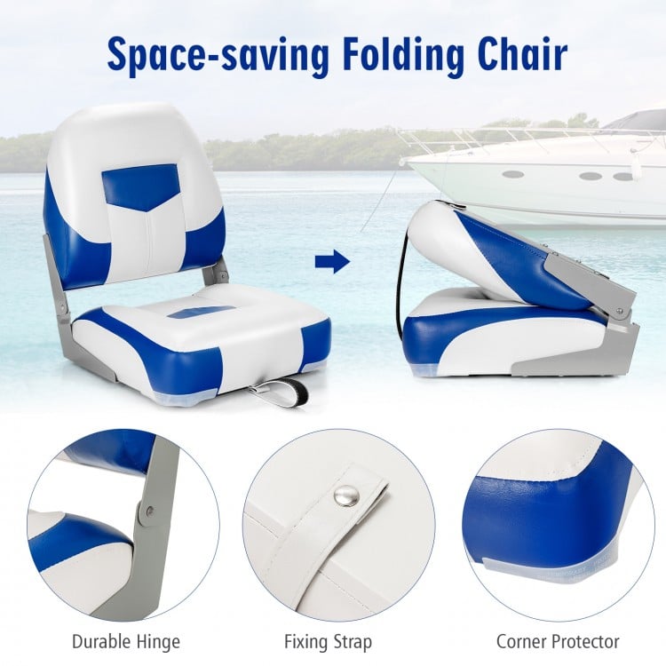 Set of 2 Folding Low Back Fishing Boat Seats with Stainless Steel Screws