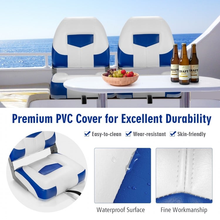 Set of 2 Folding Low Back Fishing Boat Seats with Stainless Steel Screws