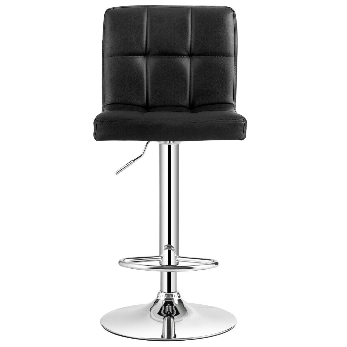 Set of 2 Square Swivel Adjustable PU Leather Bar Stools with Back and Footrest-Black