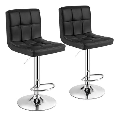 Set of 2 Square Swivel Adjustable PU Leather Bar Stools with Back and Footrest-BlackÂ 