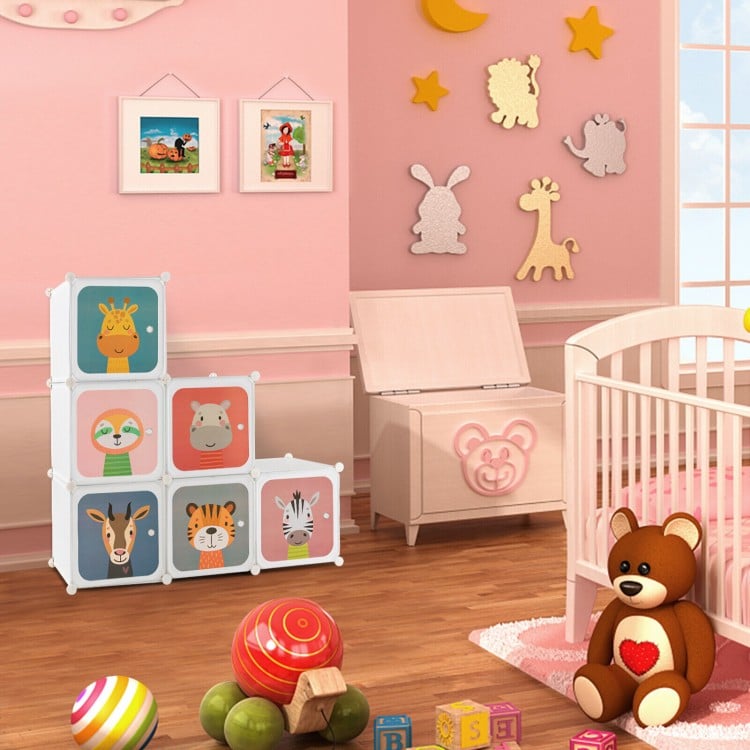8 Cube Kids Wardrobe Closet with Hanging Section and Doors-8 Cubes