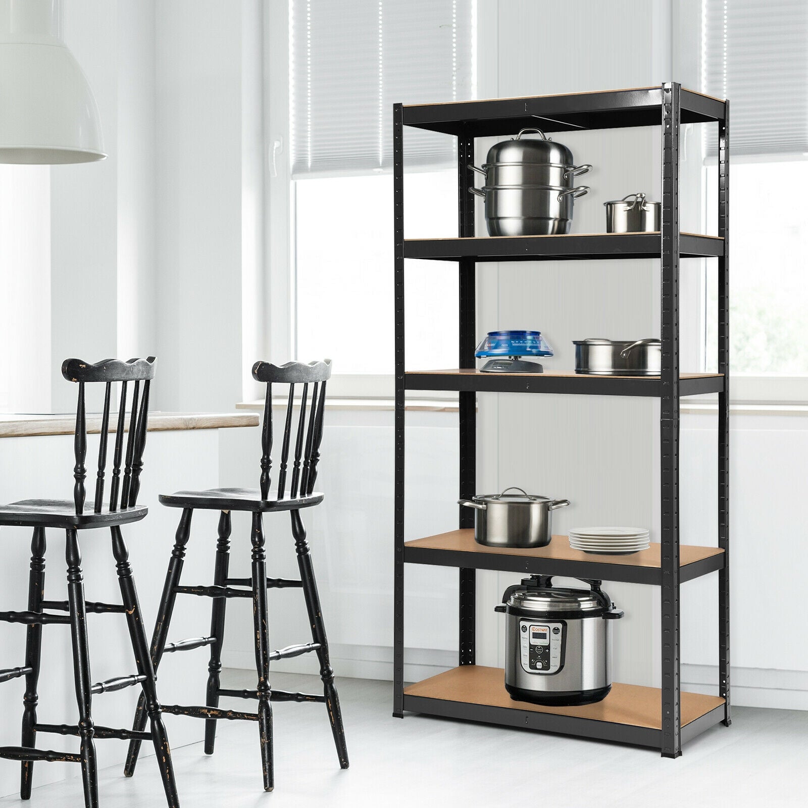 72 Inch Storage Rack with 5 Adjustable Shelves for Books Kitchenware-Black 