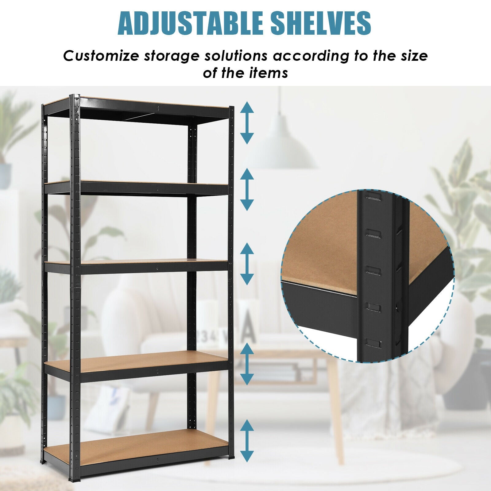 72 Inch Storage Rack with 5 Adjustable Shelves for Books Kitchenware-Black