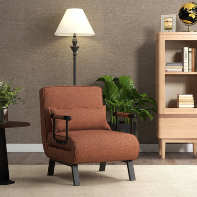 Folding 6 Position Convertible Sleeper Bed Armchair Lounge Couch with Pillow-CoffeeÂ 