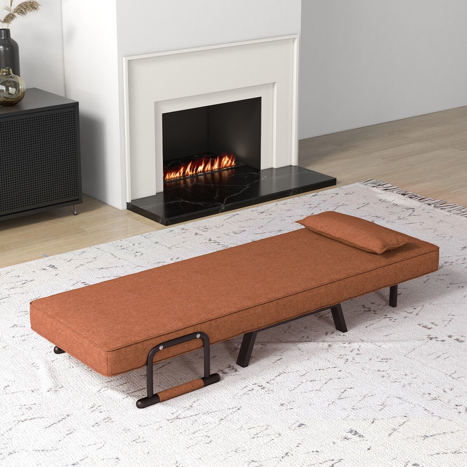 Folding 6 Position Convertible Sleeper Bed Armchair Lounge Couch with Pillow-CoffeeÂ 