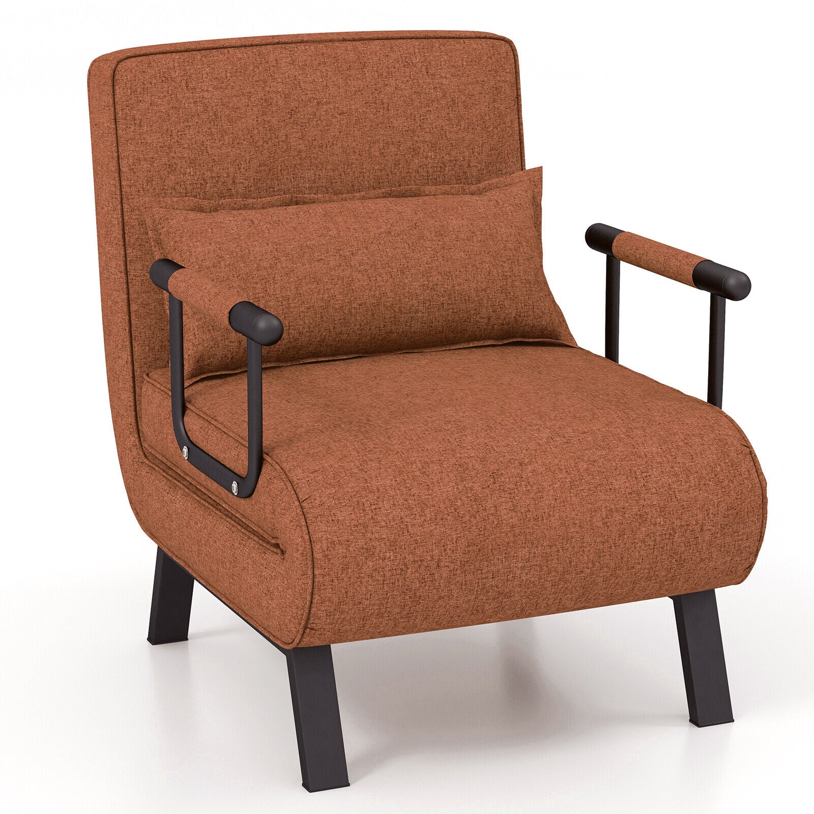 Folding 6 Position Convertible Sleeper Bed Armchair Lounge Couch with Pillow-CoffeeÂ 