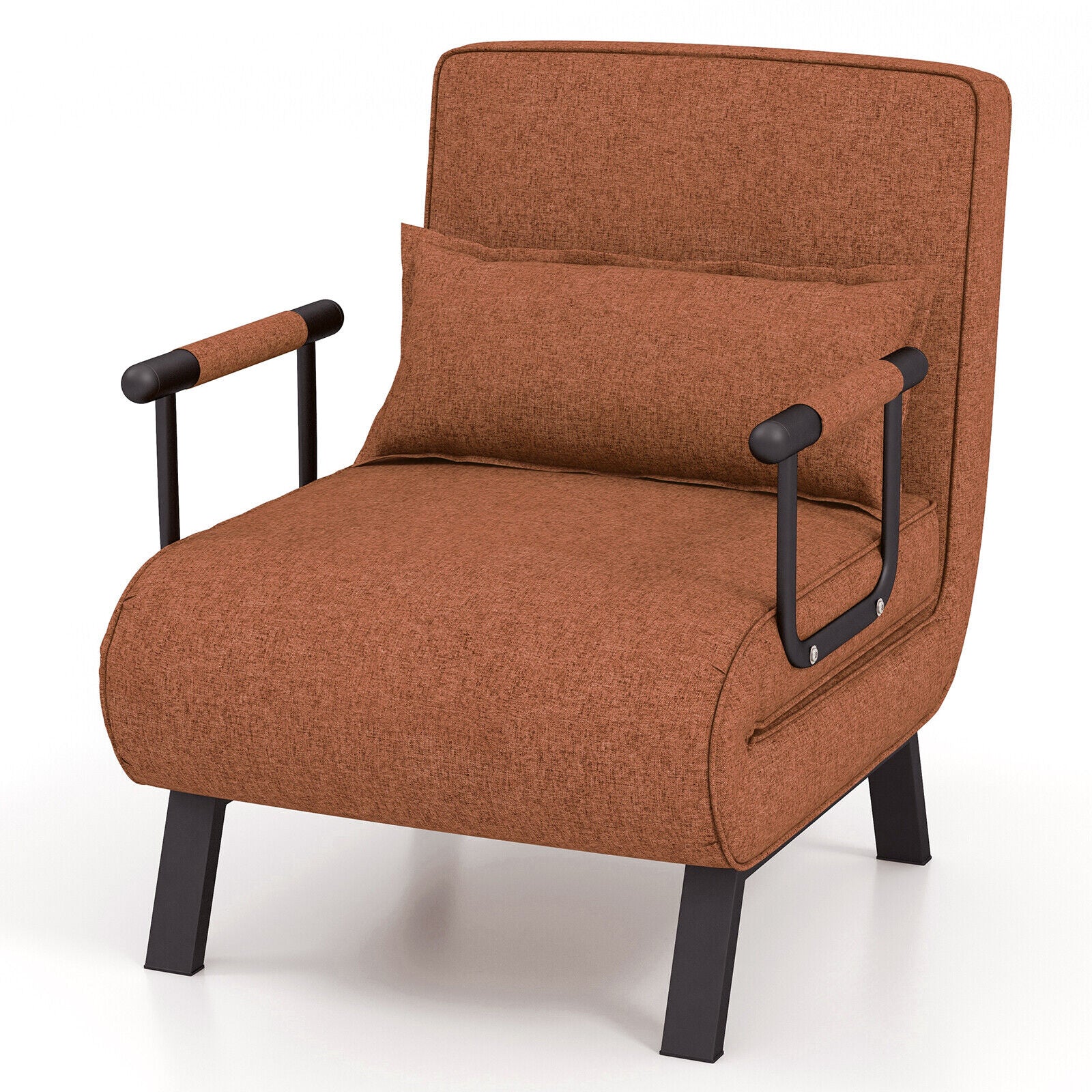 Folding 6 Position Convertible Sleeper Bed Armchair Lounge Couch with Pillow-CoffeeÂ 