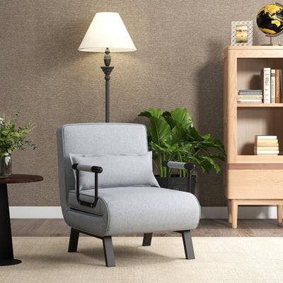 Folding 6 Position Convertible Sleeper Bed Armchair Lounge with Pillow-Light GrayÂ 