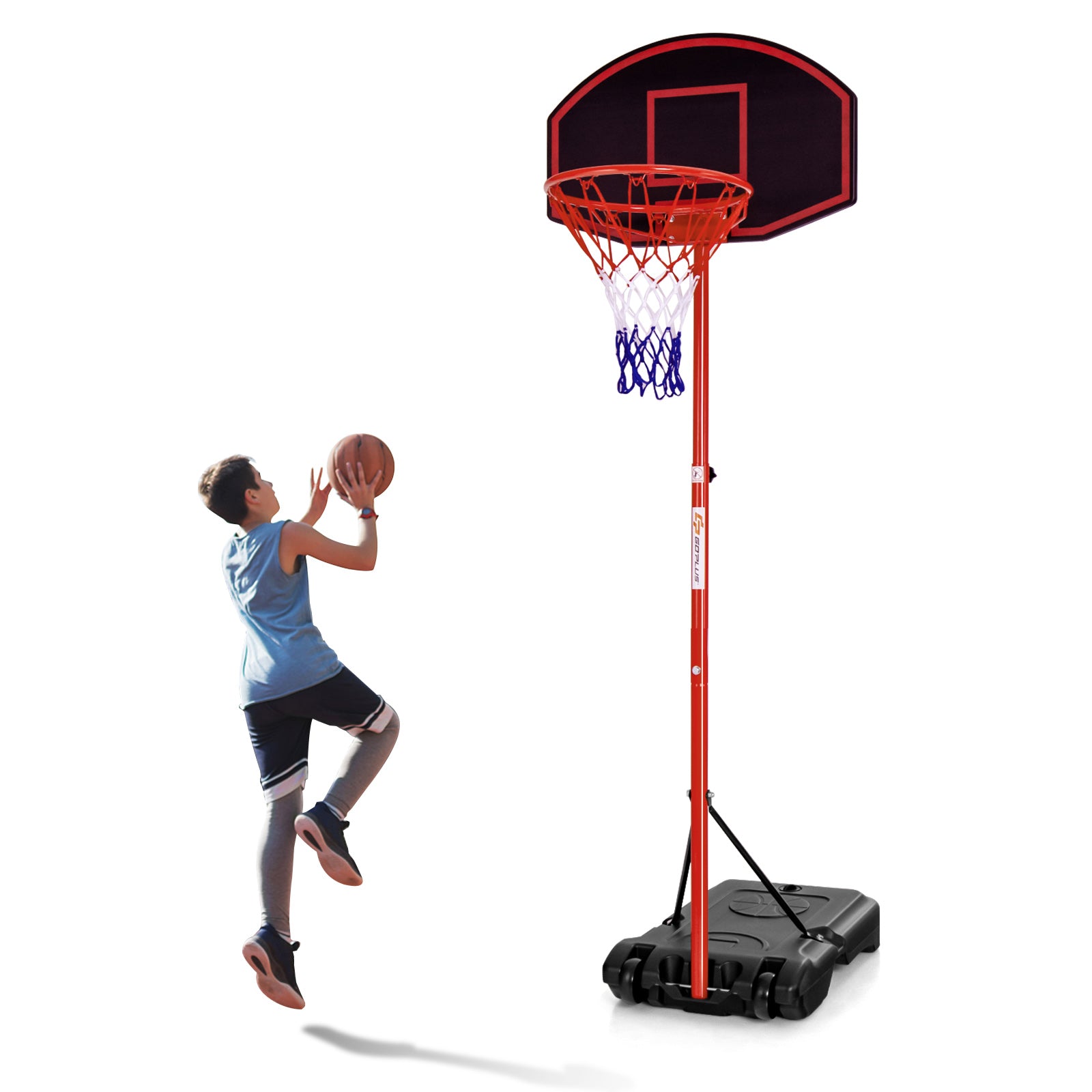 Adjustable Basketball Hoop System Stand Portable with 2 Wheels Fillable Base-Black & Red