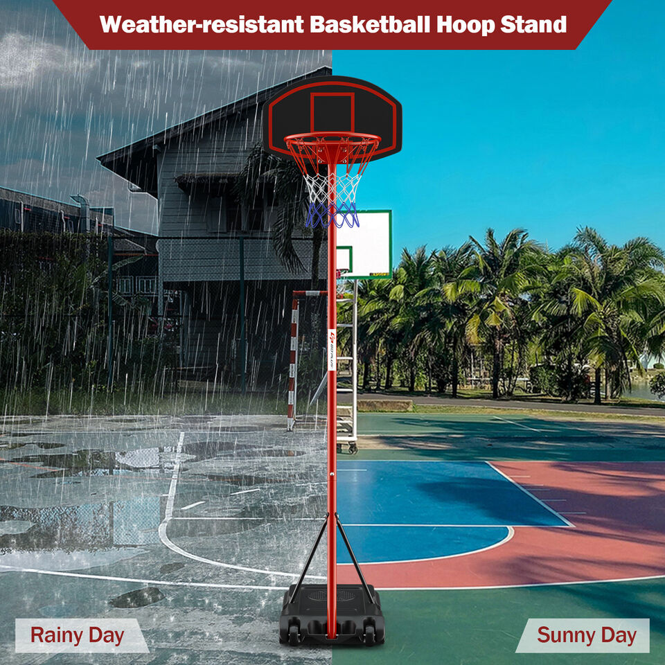 Adjustable Basketball Hoop System Stand Portable with 2 Wheels Fillable Base-Black & Red