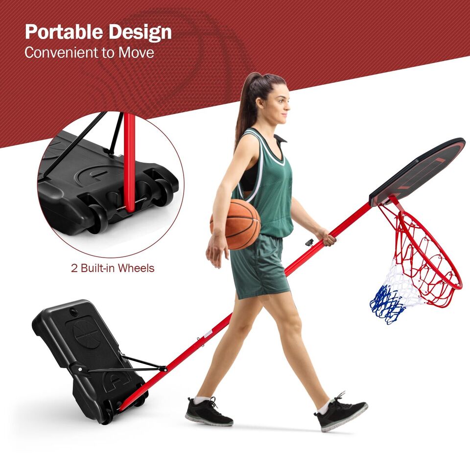 Adjustable Basketball Hoop System Stand Portable with 2 Wheels Fillable Base-Black & Red