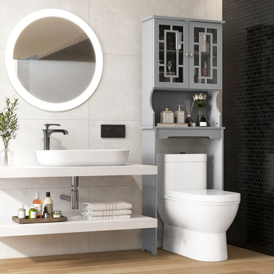 Bathroom Spacesaver Organizer with Adjustable Shelf-Gray 