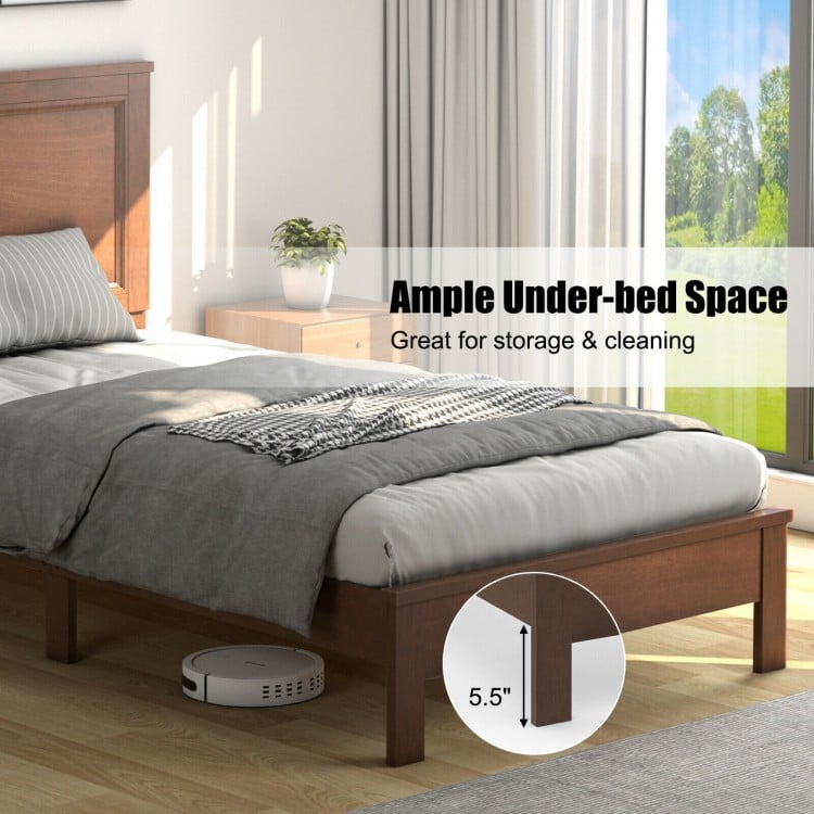 Twin Size Wooden Bed Frame with Headboard and Slat Support-Walnut