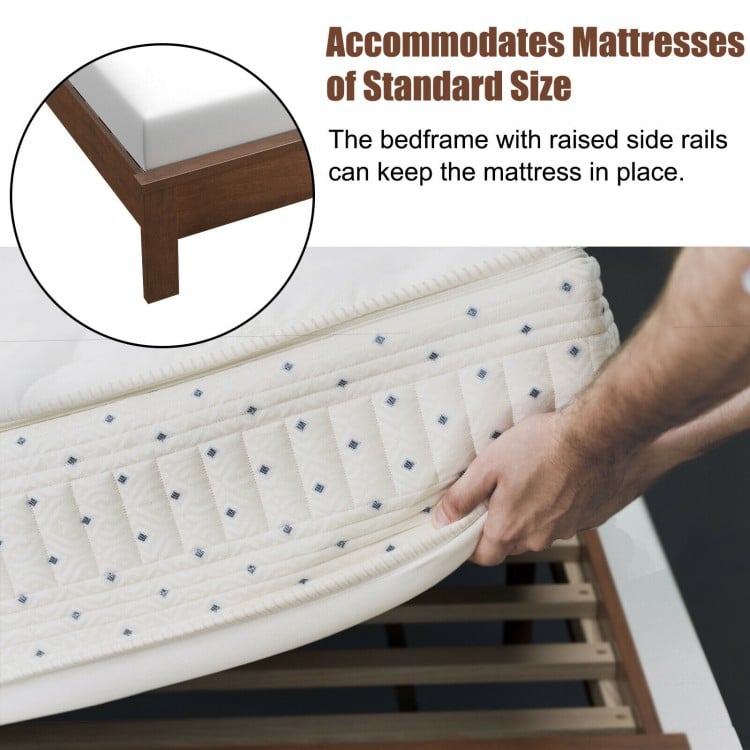Twin Size Wooden Bed Frame with Headboard and Slat Support-Walnut