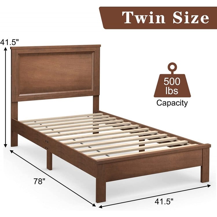 Twin Size Platform Bed Frame with Rubber Wood Leg-Walnut