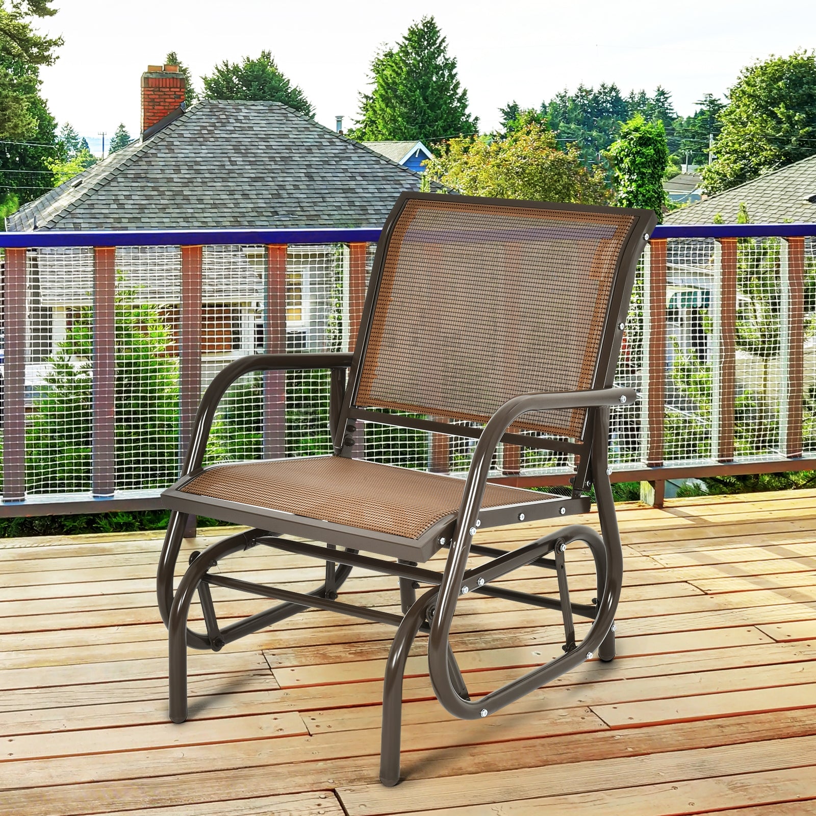 Outdoor Single Swing Glider Rocking Chair with Armrest-Brown